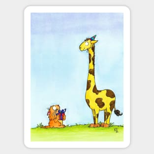 Giraffe Birthday with cat Sticker